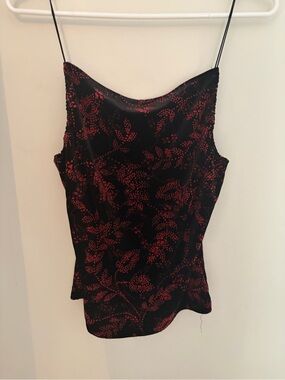 XOXO Black Satin Floral Cami with Red Print